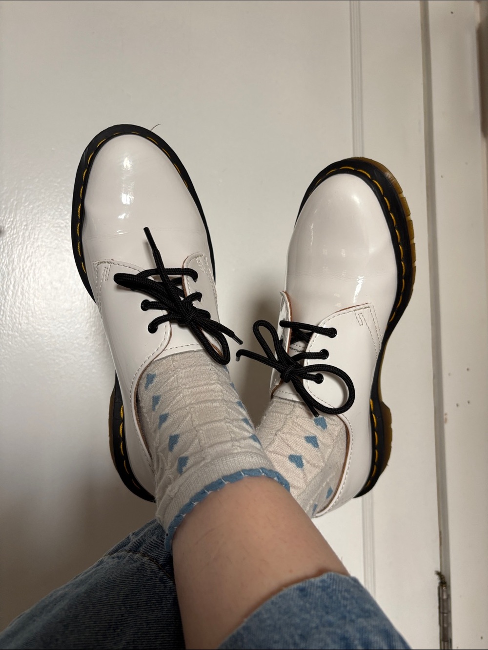 Dr. Martens White Loafers with Black Ties
